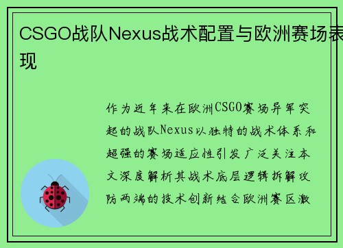 CSGO战队Nexus战术配置与欧洲赛场表现
